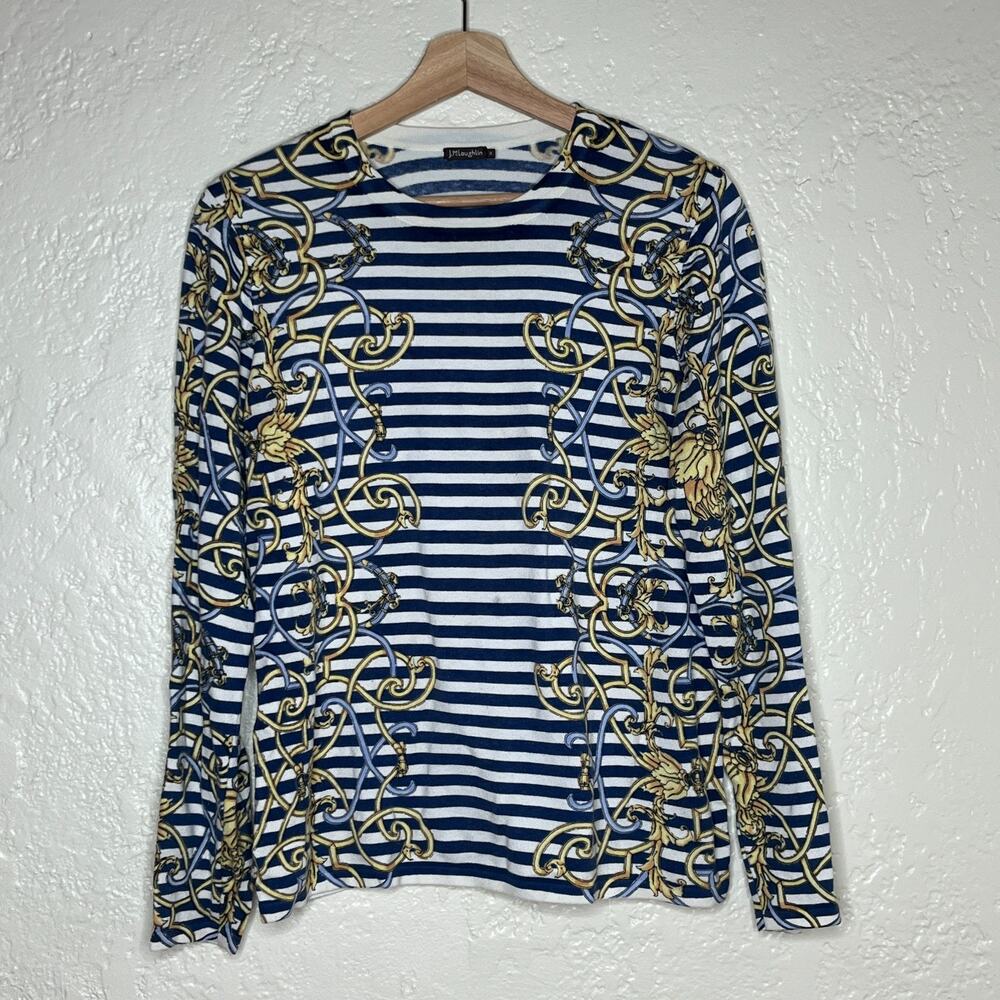 J McLaughlin Chain Stripe Sweater Preppy Classic Women Crewneck Medium